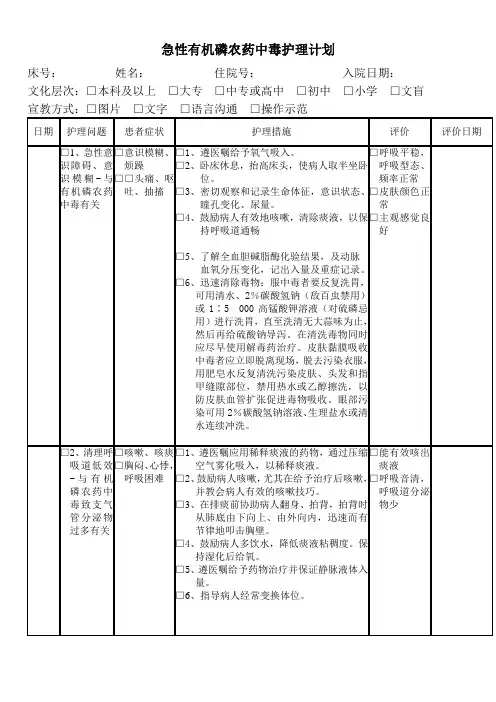 急性有机磷农药中毒护理计划