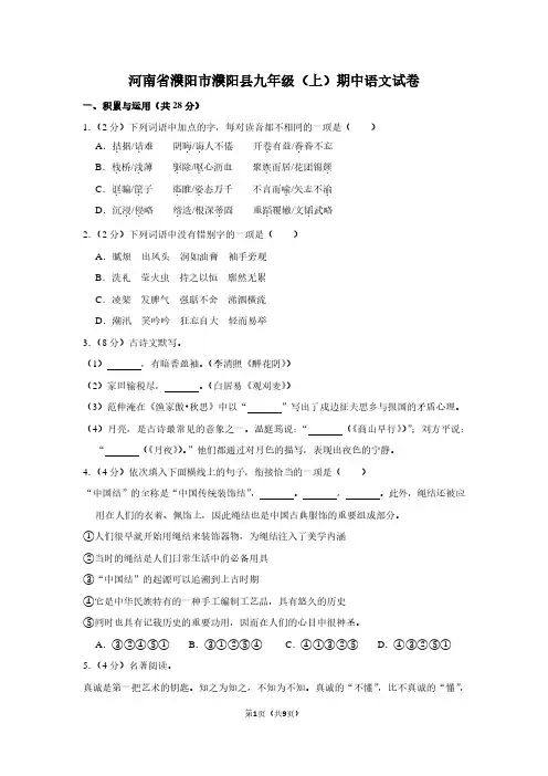 河南省濮阳市濮阳县九年级(上)期中语文试卷