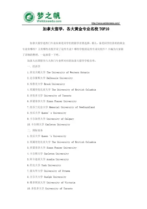 加拿大留学,各大黄金专业名校TOP10