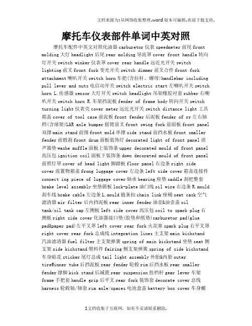摩托车仪表部件单词中英对照