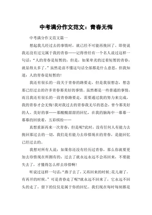 中考满分作文范文：青春无悔