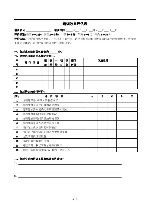 新员工培训效果评估模板表