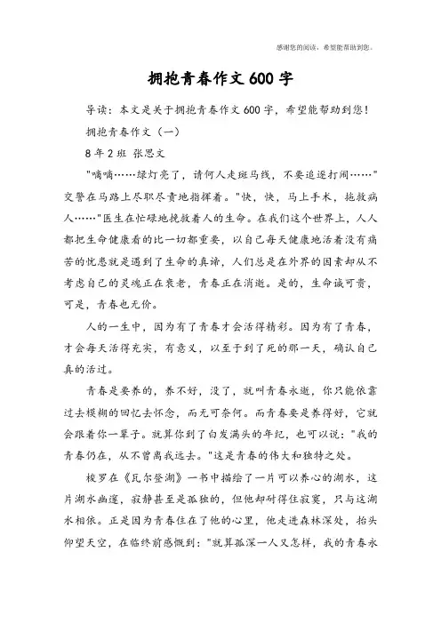 拥抱青春作文600字