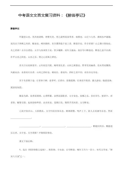 中考语文文言文复习资料：《醉翁亭记》