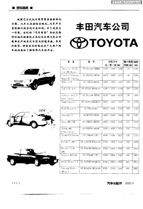丰田汽车公司系列车型介绍(三0