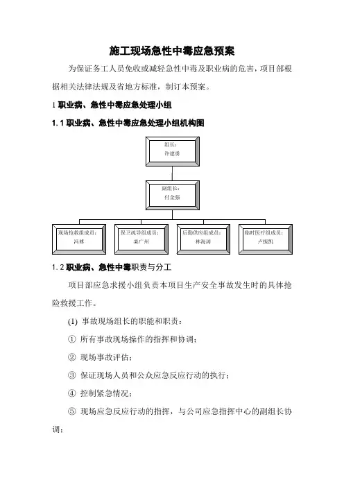 急性职业中毒应急处置预案