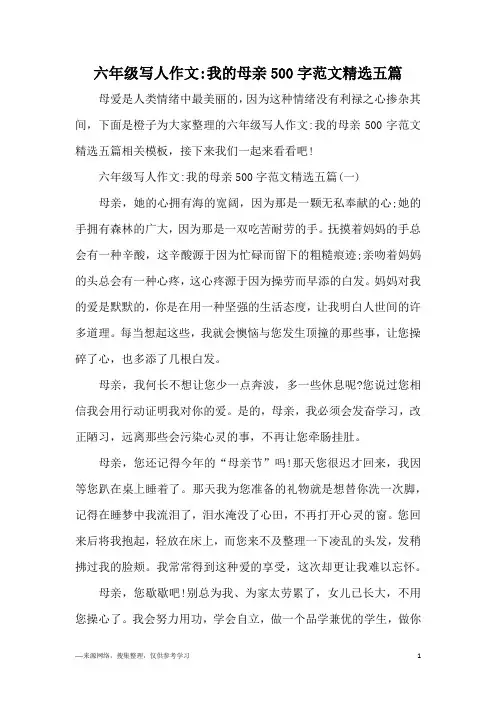 六年级写人作文-我的母亲500字范文精选五篇
