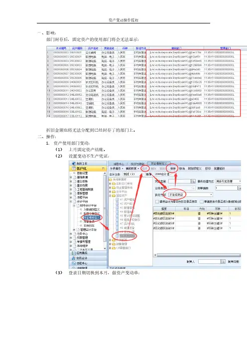 部门封存对固定资产折旧的影响-资产变动操作流程(用友NC)