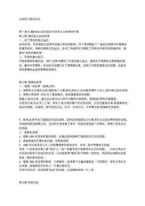 部编新编九年级下册历史知识点汇总