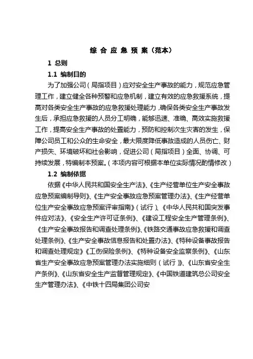 综合应急预案范本