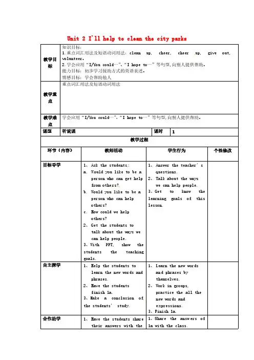 【VIP专享】2015年春八年级英语下册 Unit 2 I`ll help to clean the city parks教案 (新版)人教新目标版