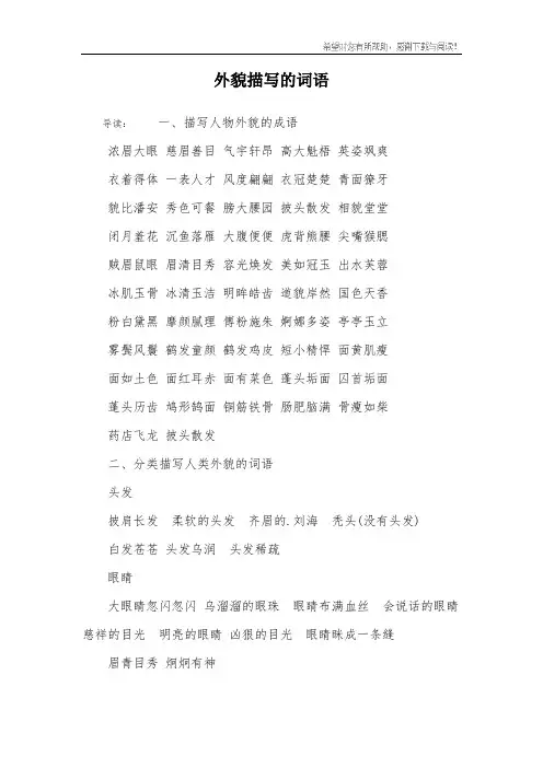 外貌描写的词语