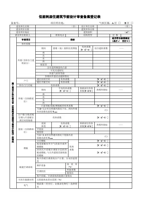 低能耗居住建筑节能设计审查备案登记表