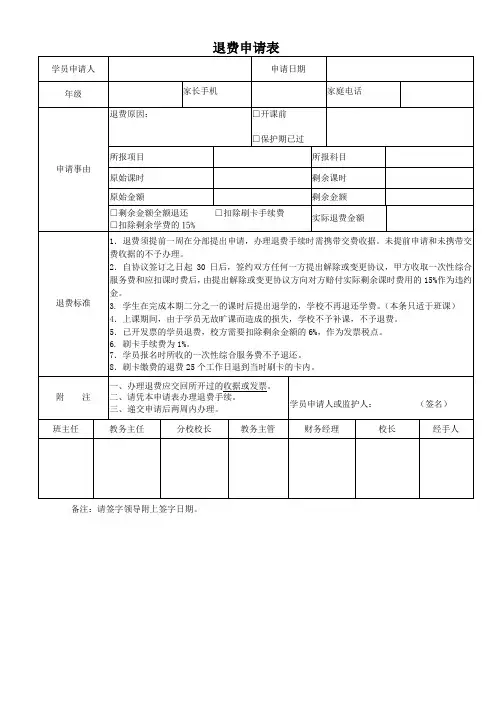 13.退费申请表一对一机构