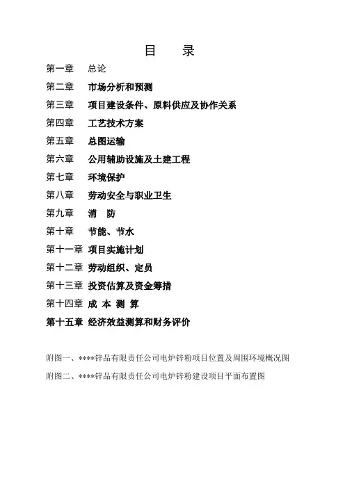 某公司年产2千吨电炉锌粉项目可行性研究报告