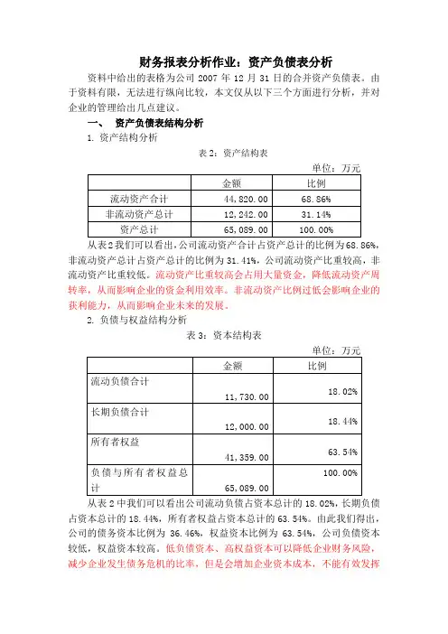 资产负债表财务分析案例