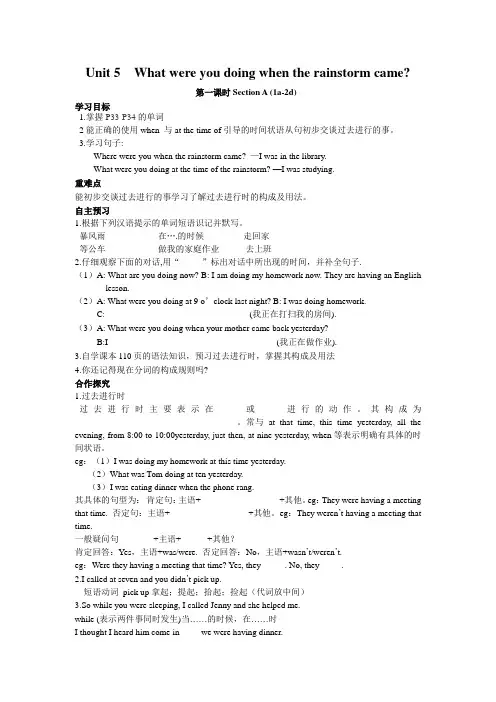 人教新目标八年级下册英语Unit 5 What were you doing when the 导学案