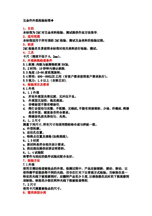 五金件外观检验标准