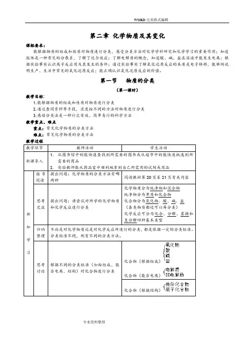 高中一年级化学必修1第二章化学物质和变化[全套]教学案[精]