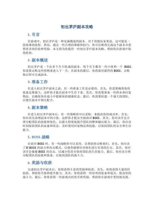 初出茅庐副本攻略
