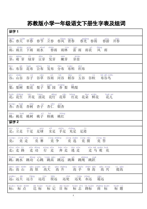 苏教版小学一年级语文下册生字表组词(带拼音)89365