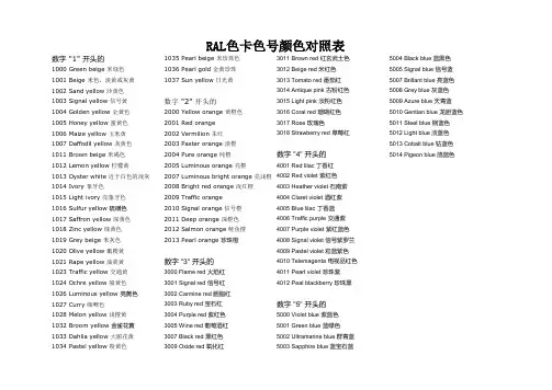 色卡号码对照表