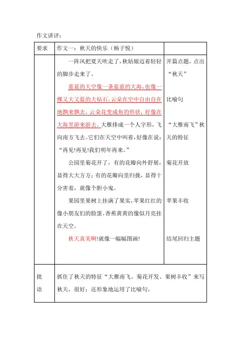 《秋天》作文讲评