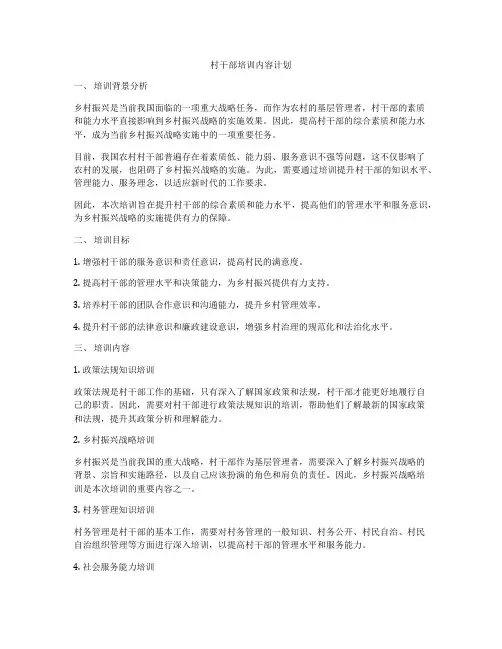 村干部培训内容计划