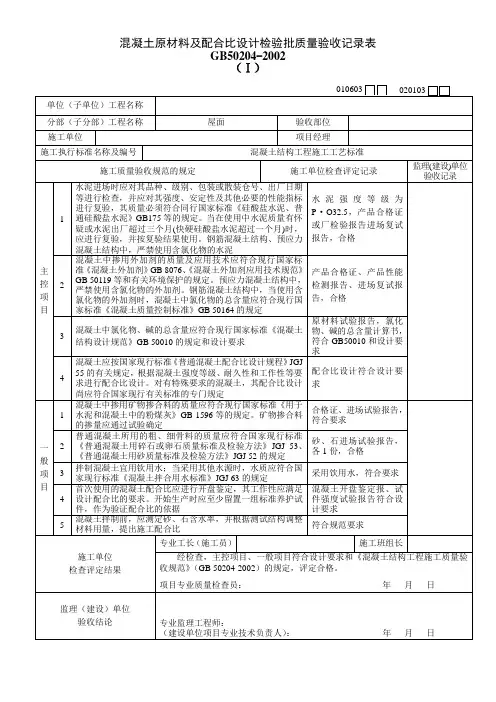 混凝土原材料及配合比设计检验