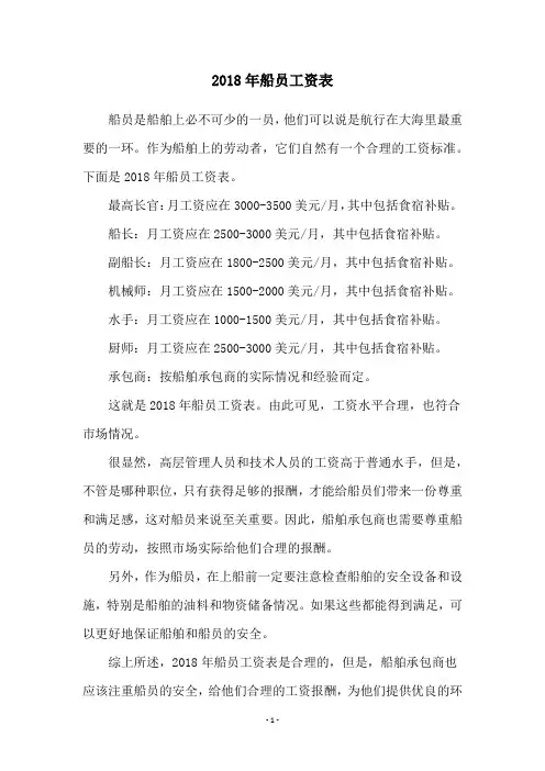 2018年船员工资表
