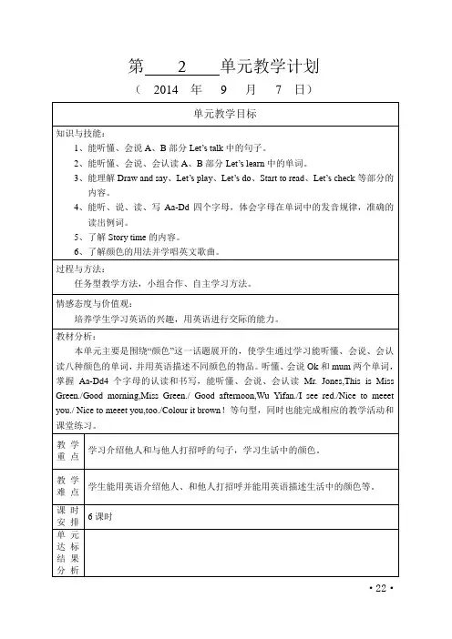 三年级英语第2单元