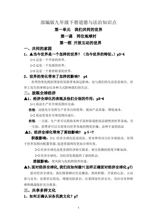 部编版九年级下册道德与法治知识点
