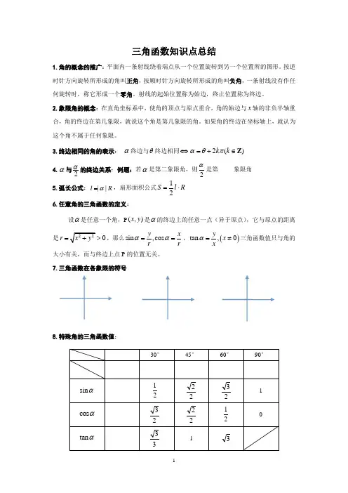 高中三角函数知识点总结《精华版》