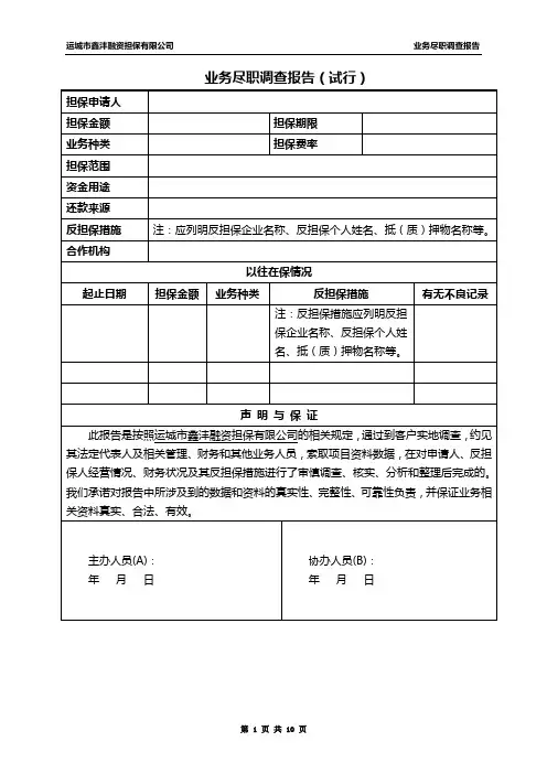 业务尽职调查报告(模板)