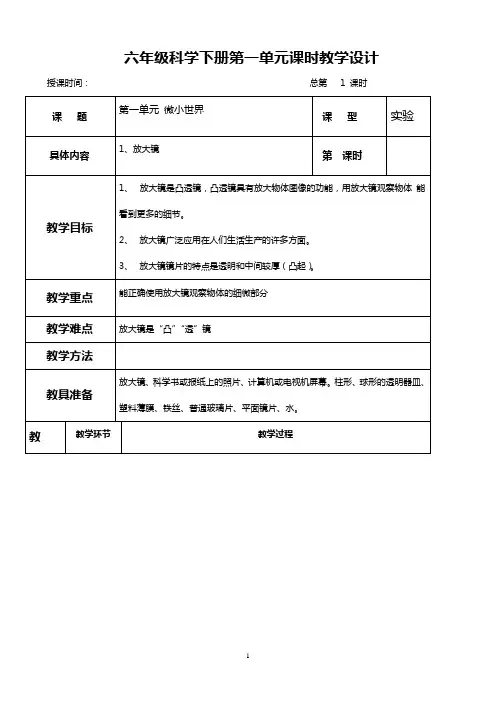 教科版六年级下册科学全册表格式教案