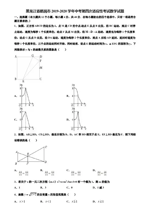 【附5套中考模拟试卷】黑龙江省鹤岗市2019-2020学年中考第四次适应性考试数学试题含解析