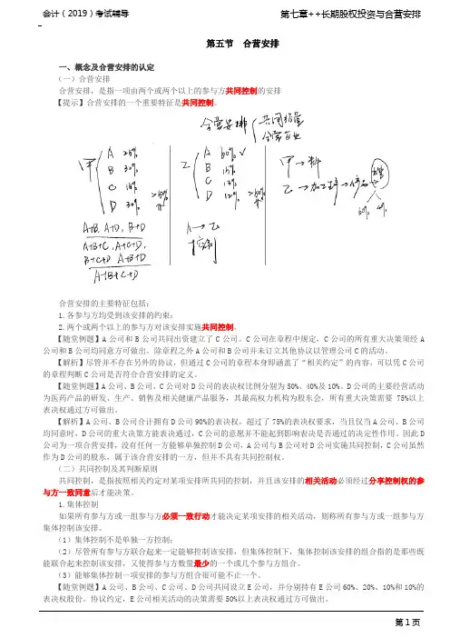 _合营安排的概念及认定,共同经营中合营方的会计处理,对共同经营不享有共同控制的参与方的会计处理原则