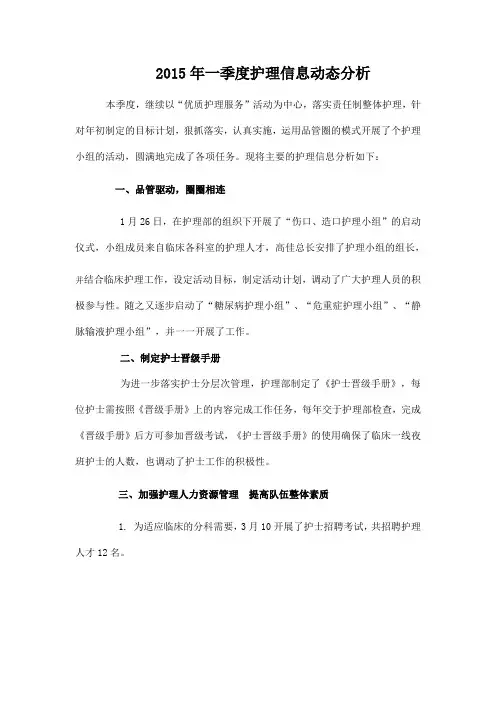 2015年一季度护理信息动态