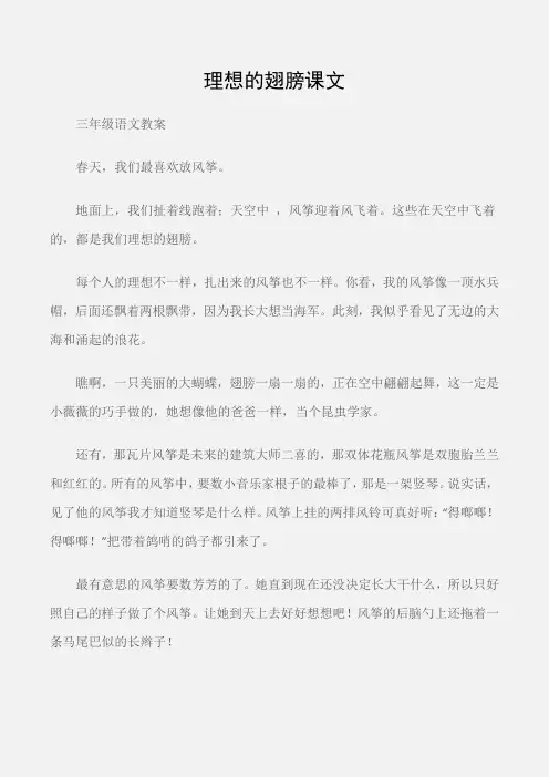 (三年级语文教案)理想的翅膀课文