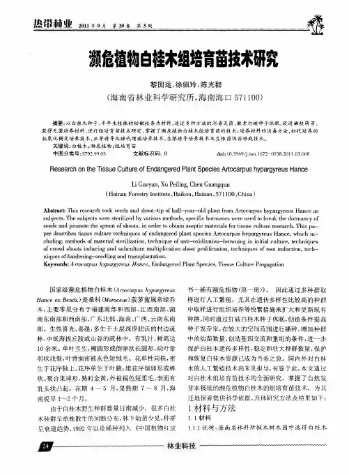 濒危植物白桂木组培育苗技术研究