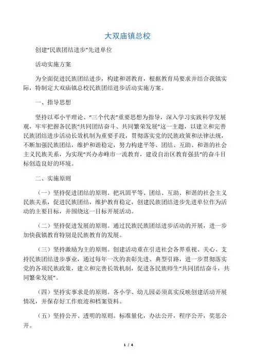民族团结进步活动实施方案