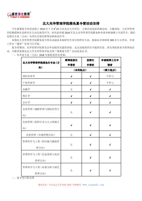 北大光华管理学院推免夏令营活动安排