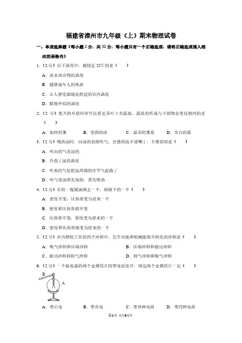 福建省漳州市九年级(上)期末物理试卷