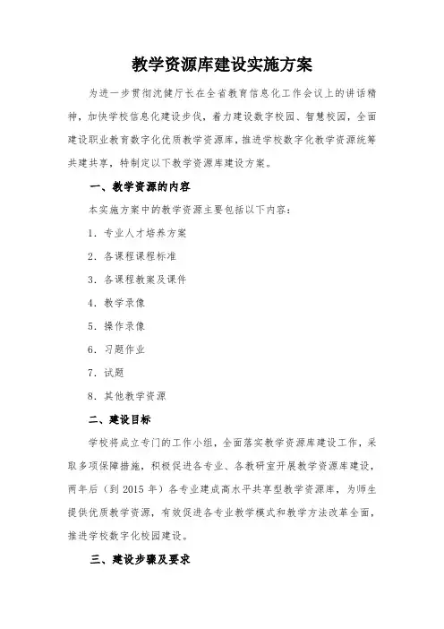 教学资源库建设实施方案 2