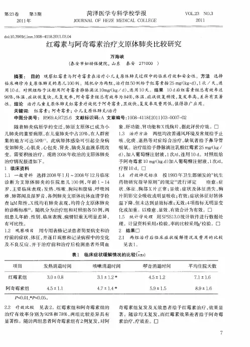红霉素与阿奇霉素治疗支原体肺炎比较研究