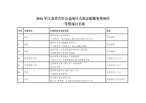 2016江苏青公益项目大赛志愿服务类项目一等奖项目