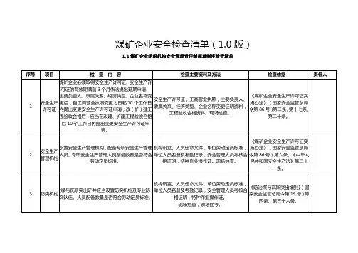 煤矿企业安全检查清单0版