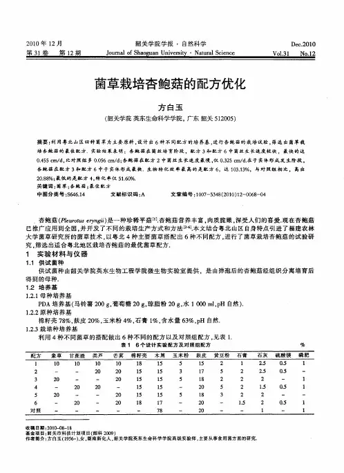 菌草栽培杏鲍菇的配方优化