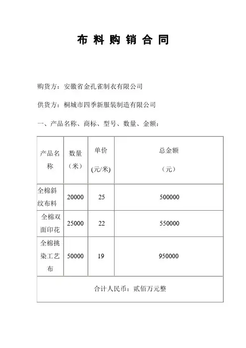 服装面料采购合同(完整)