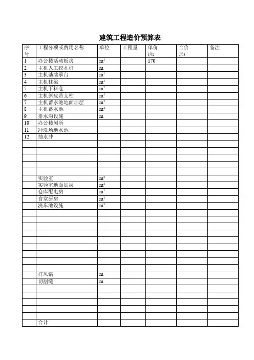 建筑工程造价预算表